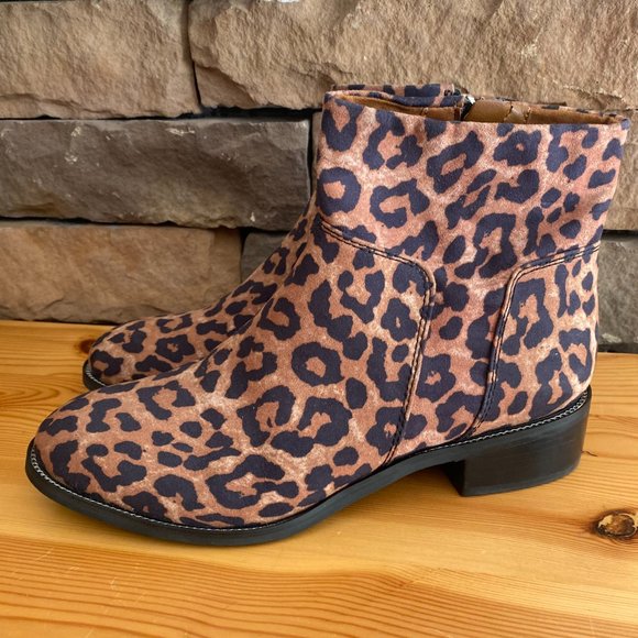 Franco Sarto Benny Ankle Bootie Camel Leopard Block Heel Size 8.5M - Picture 4 of 11